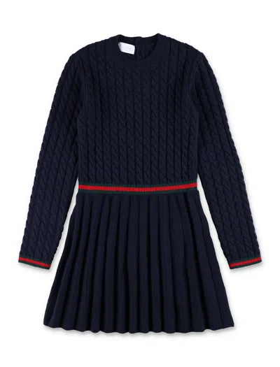 Gucci Girls' Cable-knit Mini Dress With Signature Web Trim In Blue
