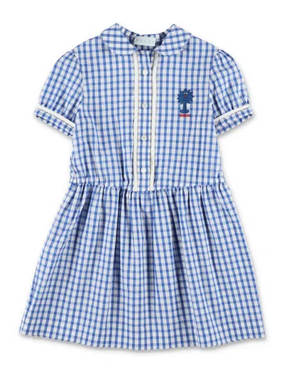 Gucci Girls' Cotton Gingham Mini Dress In Blue