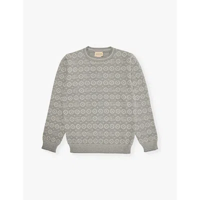 Gucci Kids' Branded-pattern Cotton-knitted Jumper 4-12 Years In Dk Grey/grey