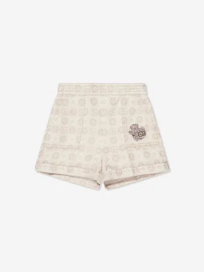 Gucci Babies' Girls Gg Logo Denim Shorts In Beige