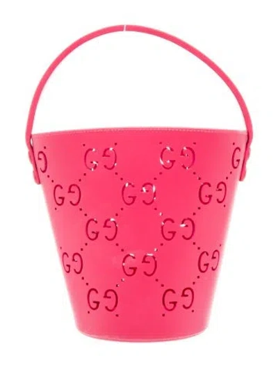 Pre-owned Gucci Kids' Girls' Gg Perforated Rubber Bucket Bag In Pink