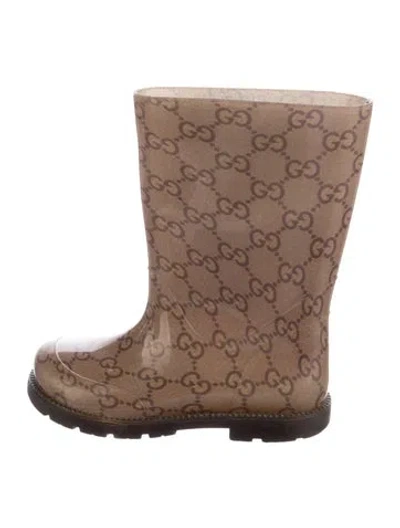 Pre-owned Gucci Babies' Girls' Gg Print Rubber Rain Boots In Brown