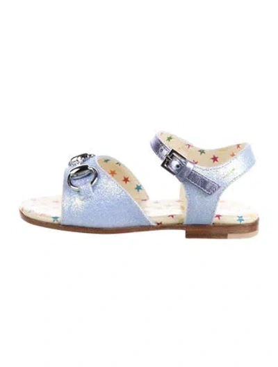 Pre-owned Gucci Kids' Girls Horsebit Flat Sandal In Blue