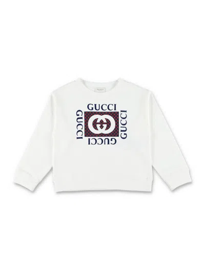 Gucci Girls Interlocking G Cropped Sweatshirt In Bianco