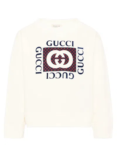 Gucci Girls Interlocking G Cropped Sweatshirt In Bianco
