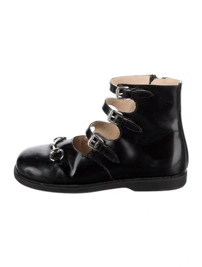 Pre-owned Gucci Kids' Girls' Leather Buckled Ankle Boots In Black