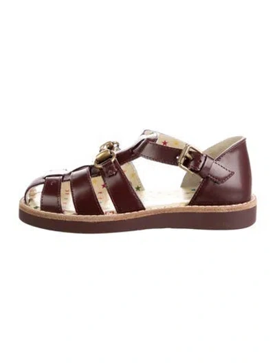 Pre-owned Gucci Kids' Girls Leather Horsebit Sandals In Burgundy
