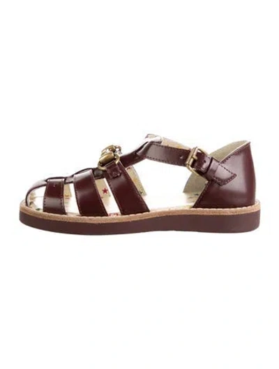 Pre-owned Gucci Kids' Girls Leather Horsebit Sandals In Burgundy