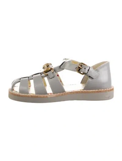 Pre-owned Gucci Kids' Girls Leather Horsebit Sandals In Grey