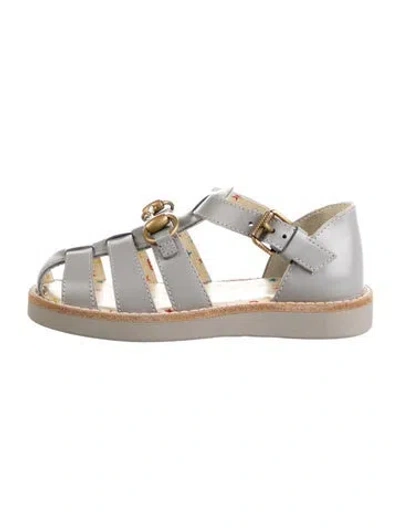 Pre-owned Gucci Kids' Girls Leather Horsebit Sandals In Grey
