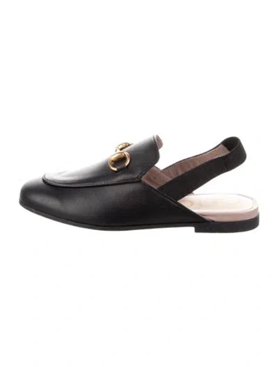 Pre-owned Gucci Kids' Girls' Leather Princetown Mules In Black