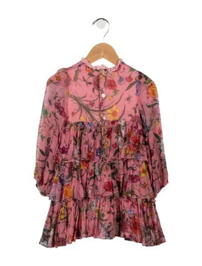 Pre-owned Gucci Babies' Girls Long Sleeve Floral Print Dress In Pink