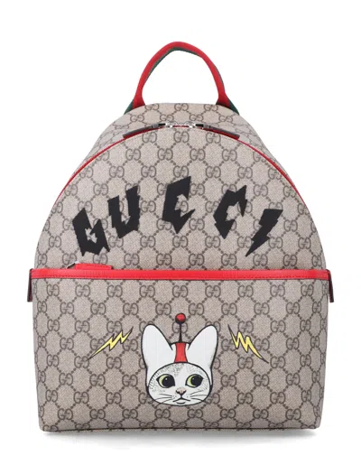 Gucci Girls Monogram Cat Print Backpack In Rosso