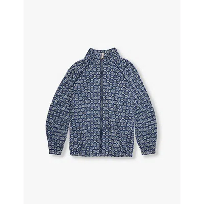 Gucci Kids' Zip-front Logo-jacquard Long-sleeve Woven Jacket 6-12 Years In Navy/ivory/mix