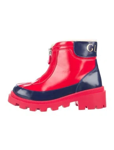 Pre-owned Gucci Babies' Girls Red And Blue Boots Size 32 With Fur Trim In Multi