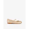 GUCCI GUCCI GIRLS SABLE/BRIGHT GOLD KIDS' HORSEBIT HARDWARE-EMBELLISHED WOVEN BALLERINA FLATS