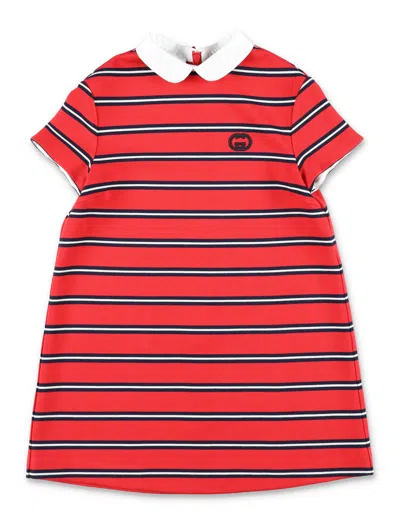 Gucci Girls Striped Polo Dress In Red
