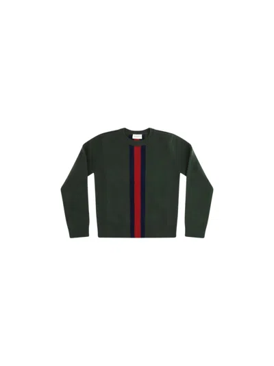 Gucci Girls' Striped Wool Sweater Web In Green