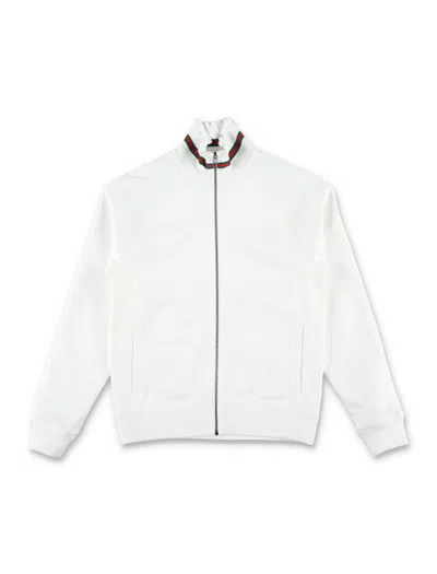 Gucci Girls' Technical T-shirt Zip Jacket With Web Stripe Trim In Bianco