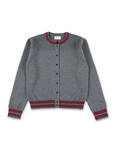Gucci Girls Wool Button-front Cardigan Sweater In Grigio