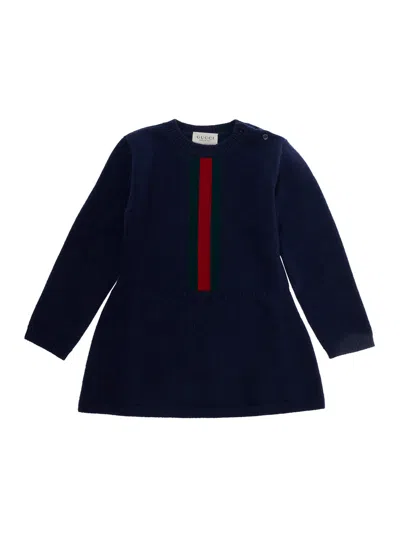Gucci Girls Wool Knit Dress With Stripe Detail In Animal Print