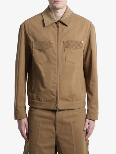Gucci Camel Cotton Jacket In Brown