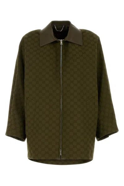 Gucci Giubbino In Tessuto Gg Verde Oliva  Donna In Green