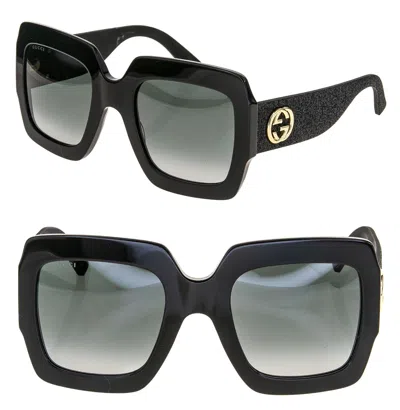 Pre-owned Gucci Glitter 0102 Oversized Rectangular Black Rubber Sunglasses Gg0102s 001 In Gray
