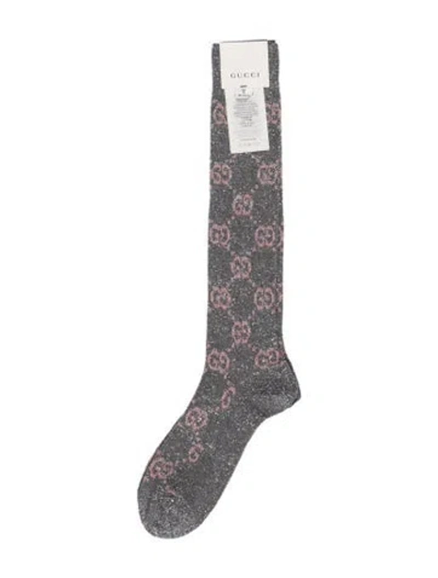 Pre-owned Gucci Glitter Accent Gg Logo Socks W/tags In Grey