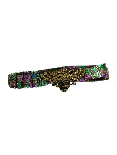 Pre-owned Gucci Glitter And Crystal Accent Headband W/tags In Green/purple