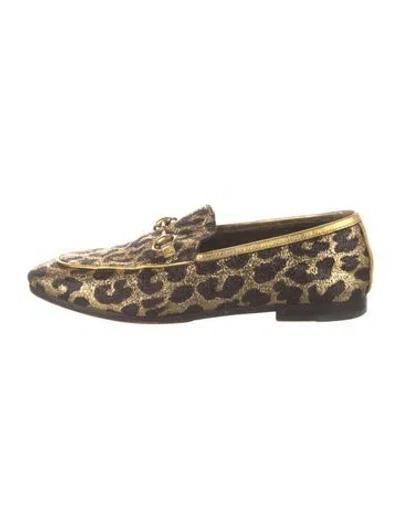 Pre-owned Gucci Glitter Animal Print Loafers In Neutrals