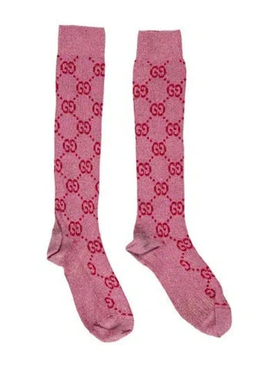 Pre-owned Gucci Glitter Gg Pattern Socks In Pink