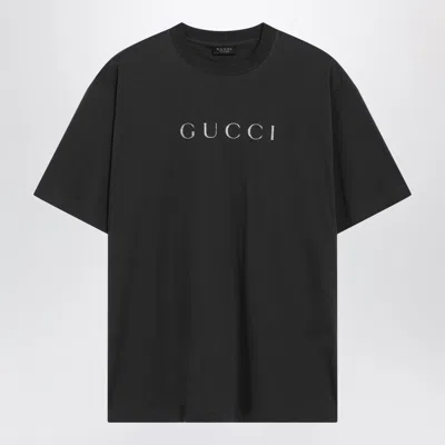 Gucci Glitter Logo Crew-neck Cotton Jersey T-shirt In Black
