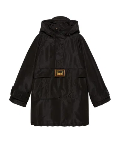 Gucci Glitter-logo Hooded Jacket In Black