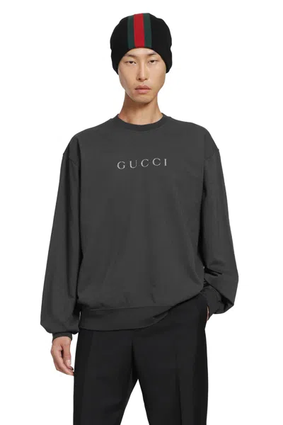 Gucci Dark Grey Logo Sweatshirt In Gray
