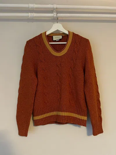 Pre-owned Gucci Glitter Orange Cable-knit Sweater
