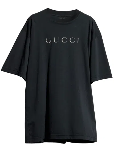 Gucci Glitter Print Crewneck Mini Tee With Dropped Shoulders In Black