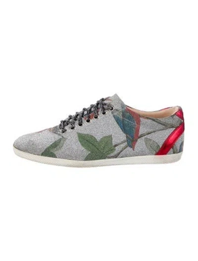 Pre-owned Gucci Glitter Printed Sneakers In Silver