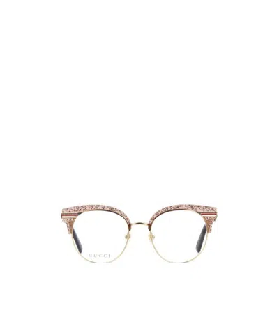 Gucci Glitter Round Frame Glasses In Nude