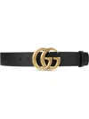 Gucci Glossy Black Leather Belt For Women With Aged Gold-tone Buckle