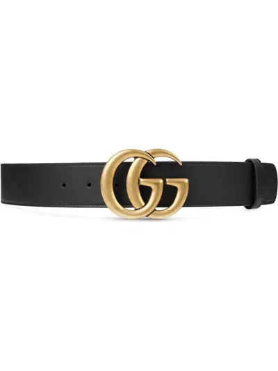 Gucci Glossy Black Leather Belt For Women With Aged Gold-tone Buckle