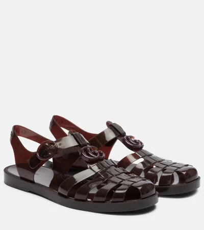 Gucci Glossy Double G Fisherman Sandals In Brown