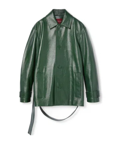 Gucci Glossy Leather Jacket In Green