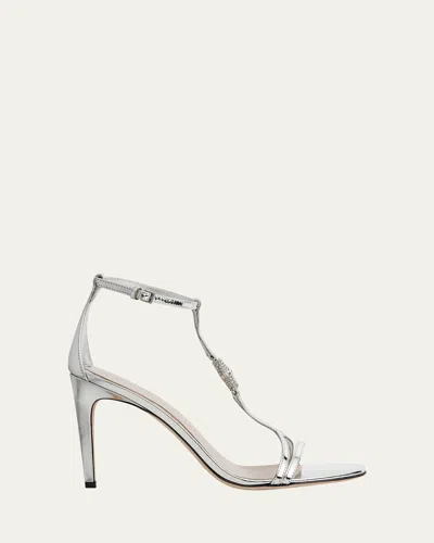 Gucci Glow Light Leather New Bamboo Sandals In Silver