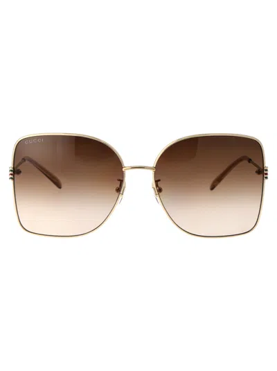 Gucci Gold Acetate Sunglasses In Brown