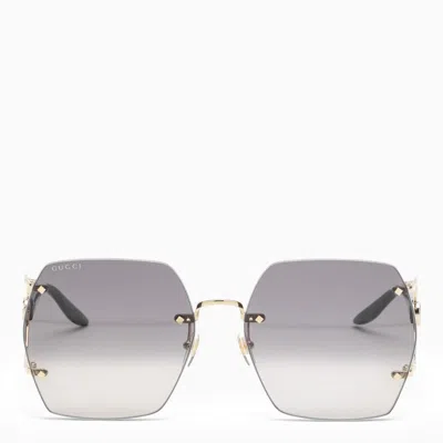 Gucci Gold And Black Hexagonal Sunglasses Women In Silver