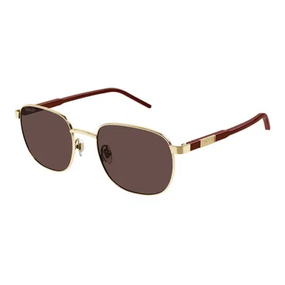 Gucci Gold And Burgundy Metal Frame Sunglasses