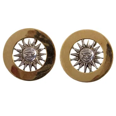 Pre-owned Gucci Gold And Silver Sun Face Earrings In Multi