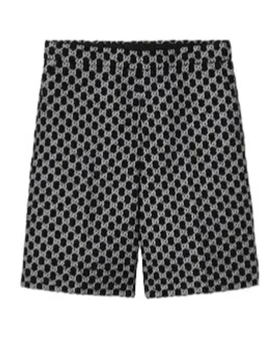 Gucci Gold And Silver Thread Blended Shorts In Black