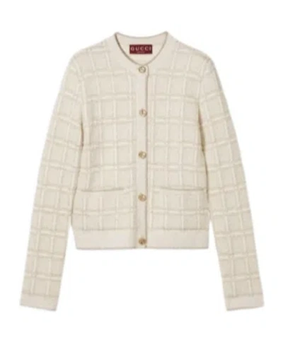 GUCCI GUCCI LAMÉ CHECK JACQUARD CARDIGAN